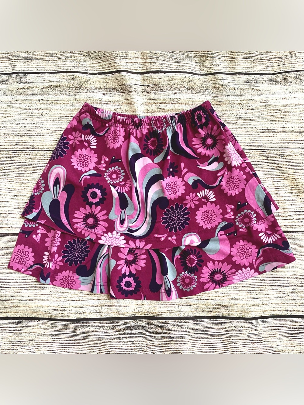 KC Parker Pink Purple Gray Floral & Paisley 2 Tier Knit Skirt Girl’s Sz 7